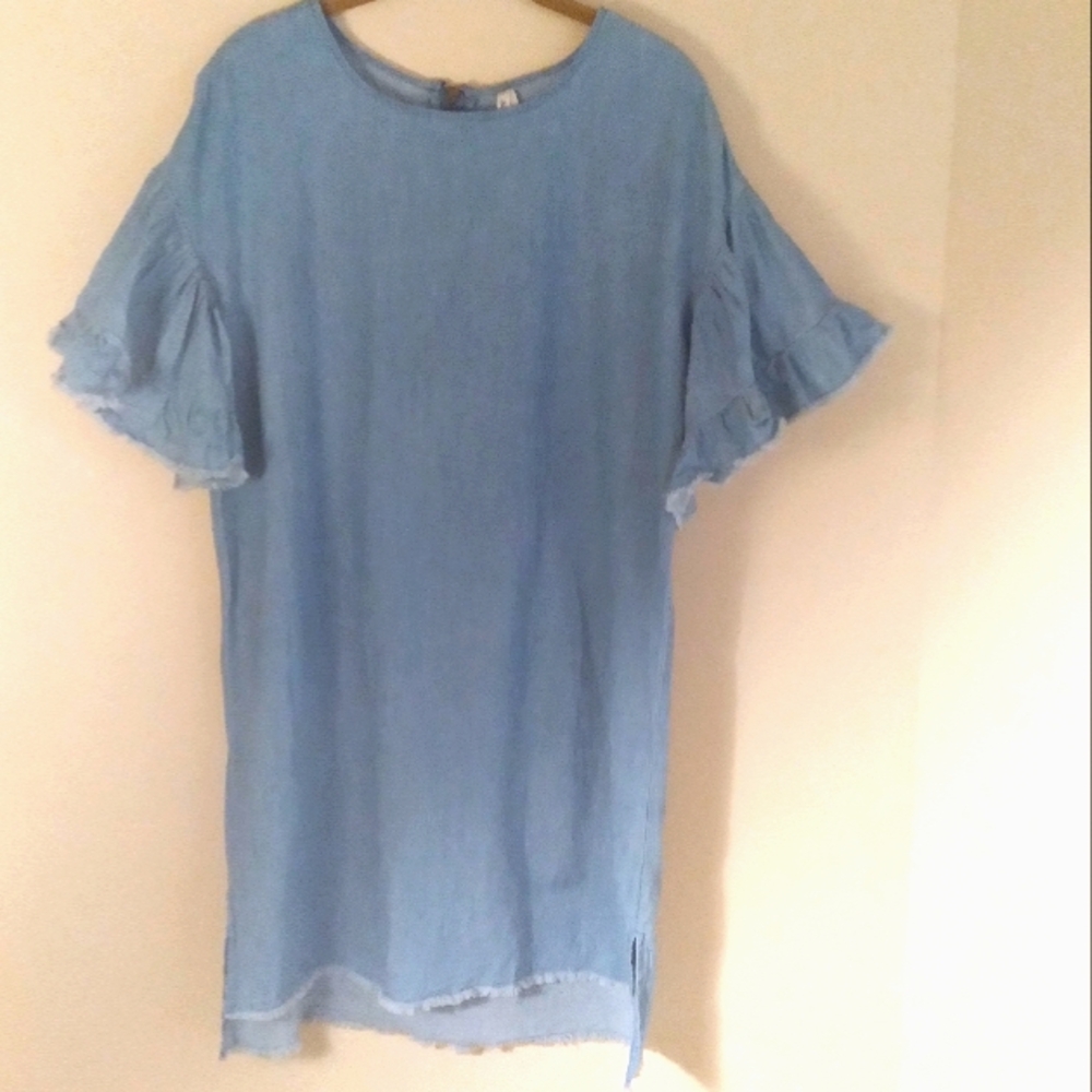 girl krazy Trendy Y2K Distressed Light Blue Denim Cowgirl Rodeo Western‎ Dress